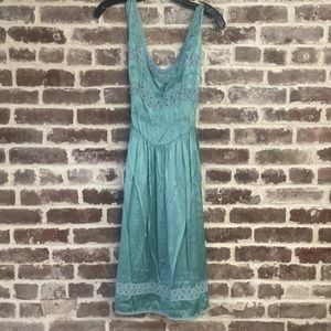 2000s Betsy Johnson sage green blue silk dress
